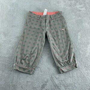 Puma Girls Plaid Capri Golf Pants Size S Gray & Pink Cotton/Elastane Fit 5171